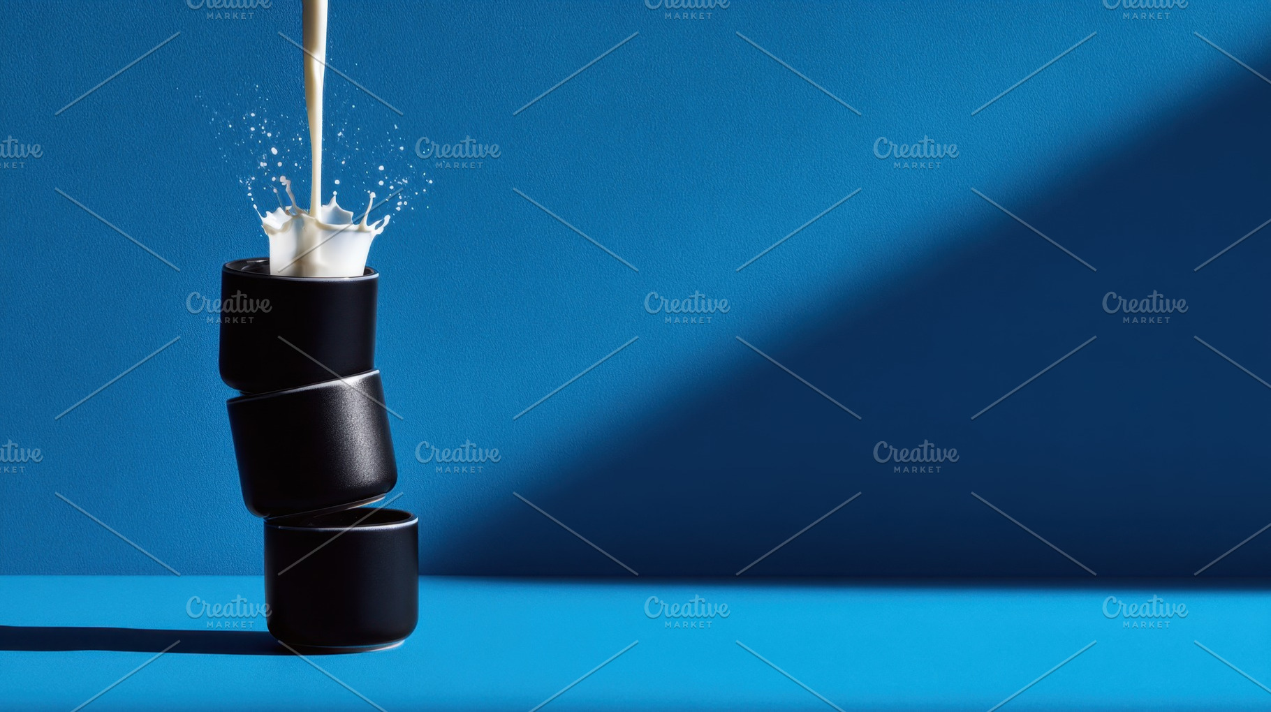 Milk in black cups on blue, a Photo by Beautiful things