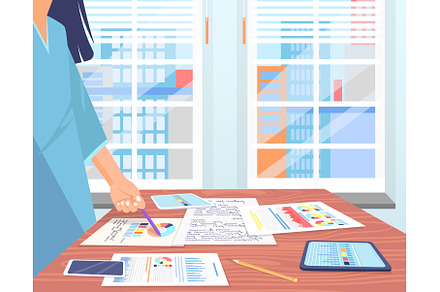 Employees analyze statistical, a Business Photo by robuart