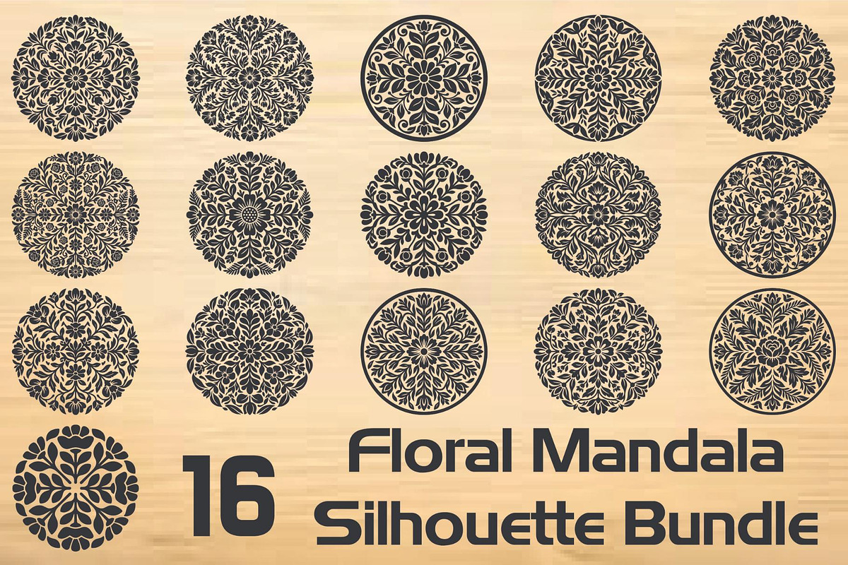 Floral Mandala Silhouette Bundle, an Object Graphic by hafijul (Photo 1 of 4)