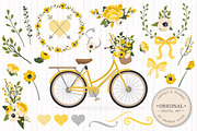 Yellow Romantic Bicycle & Flowers, an Illustration by Amanda Ilkov (Thumbnail 1 of 5)