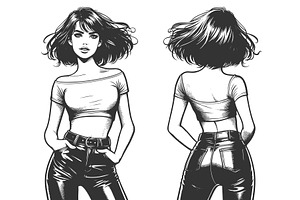 Front and Back View of Stylish Woman, a Person Illustration by AlexArt