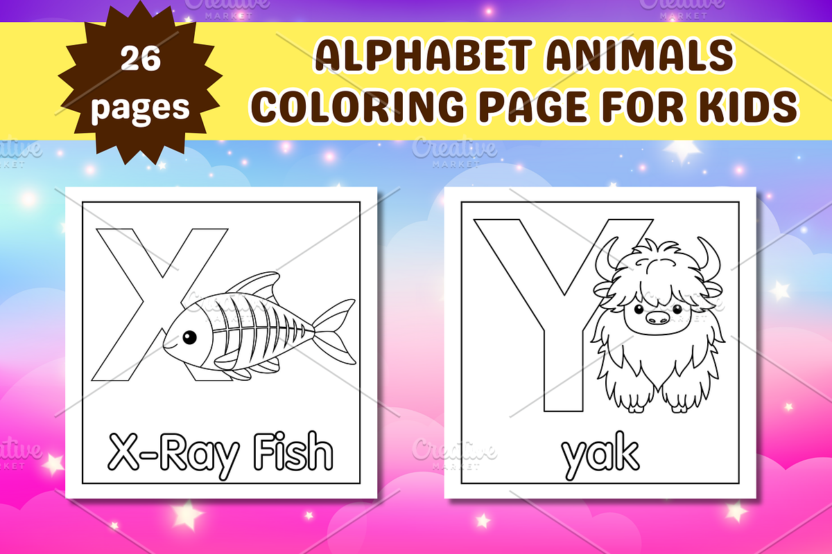 Cute Alphabet Animals Coloring Page, an Education Illustration by Salaly (Photo 11 of 12)