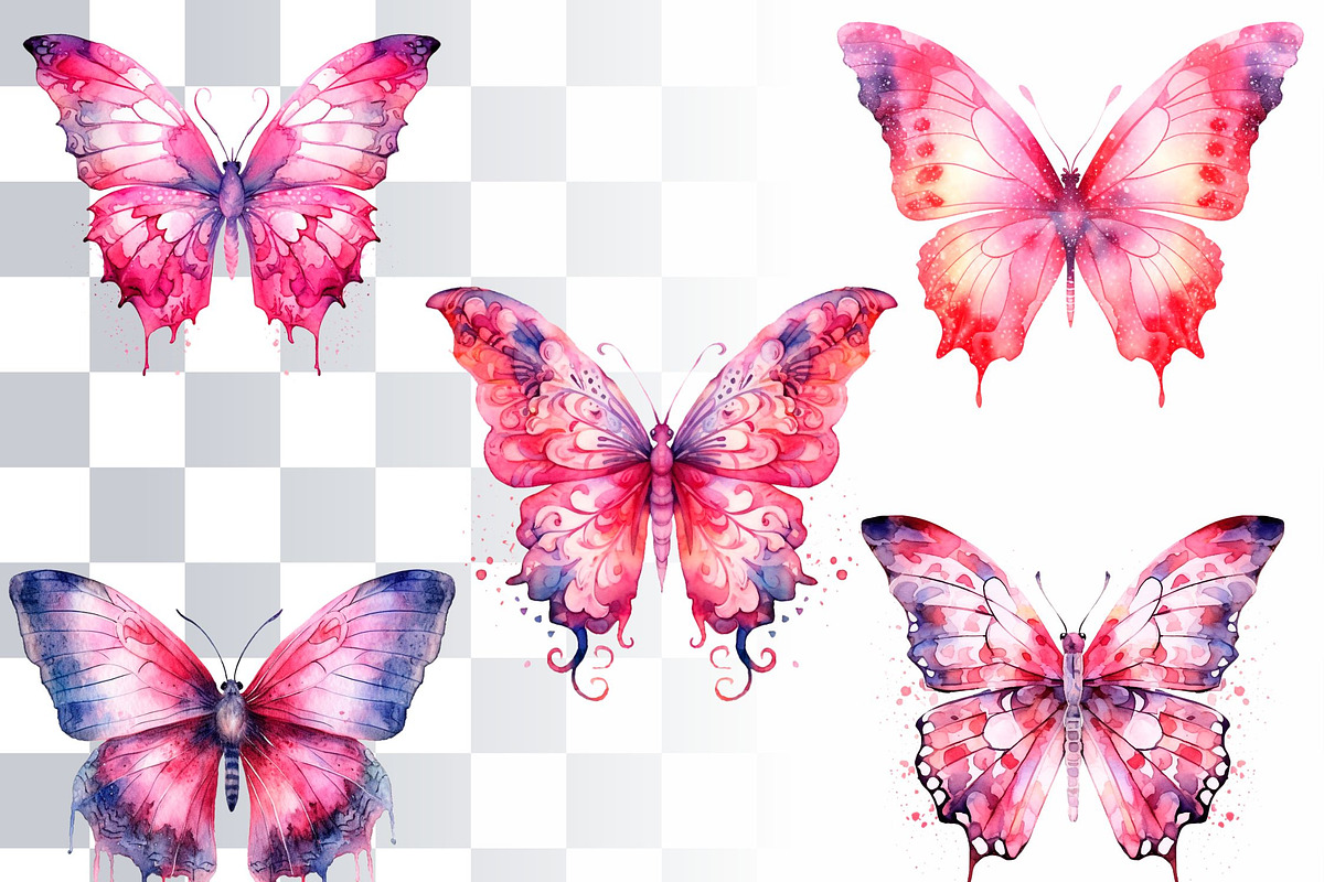 Pink Fantasy Butterflies Watercolor, an Animal Illustration by Loony Dream Designs (Photo 2 of 4)