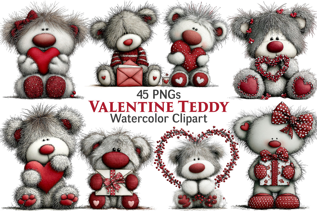 Valentine Teddy Clipart, an Illustration by Pixels.Craft (Photo 1 of 5)