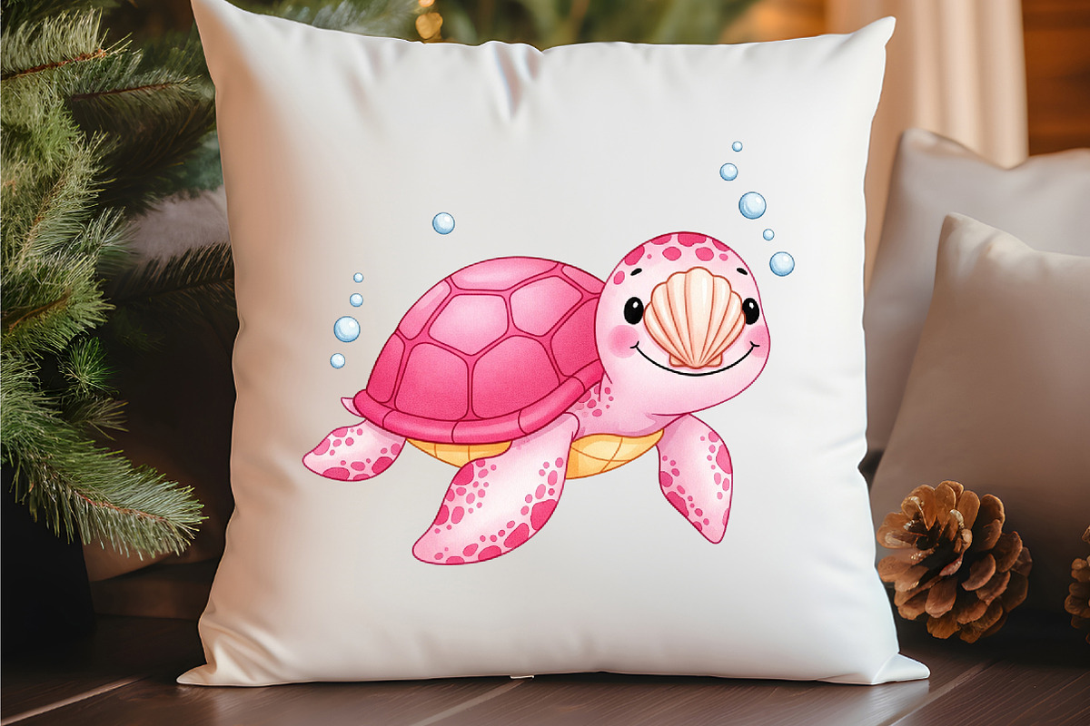 Pink Sea Turtle Clipart PNG, an Illustration by Watercolor design (Photo 6 of 6)