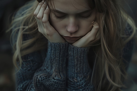 Introspective Woman Resting Her Face in Hand, an Abstract Photo by Natalia Klenova's Shop