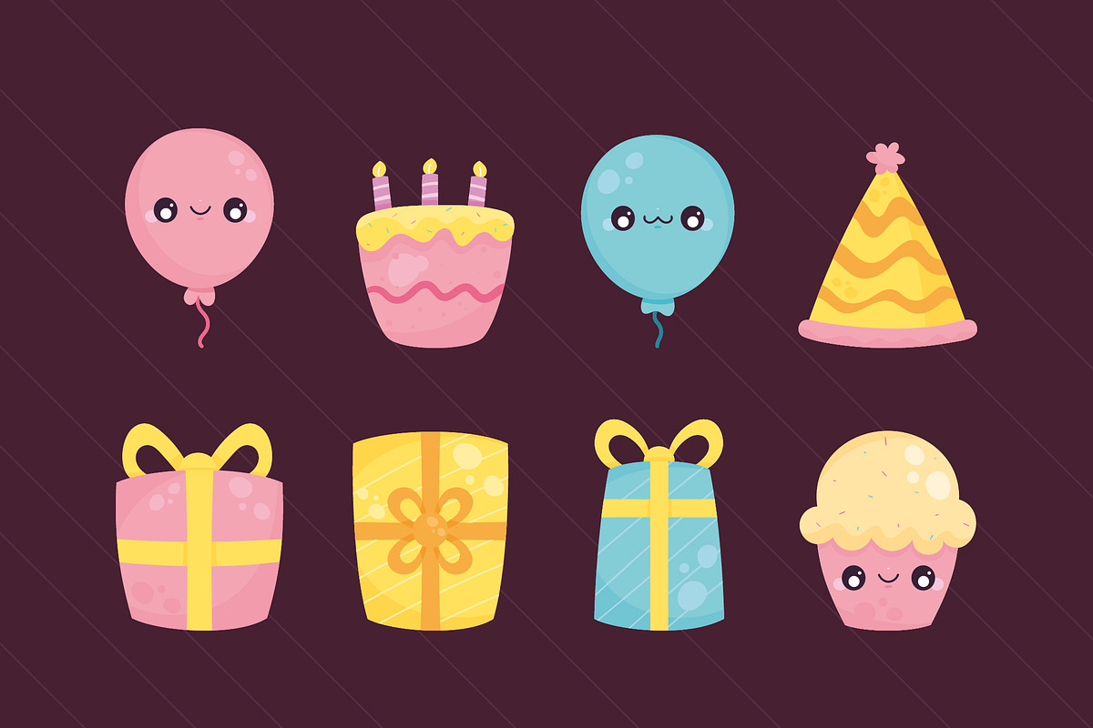 Cute Birthday Party Icons Set preview 3