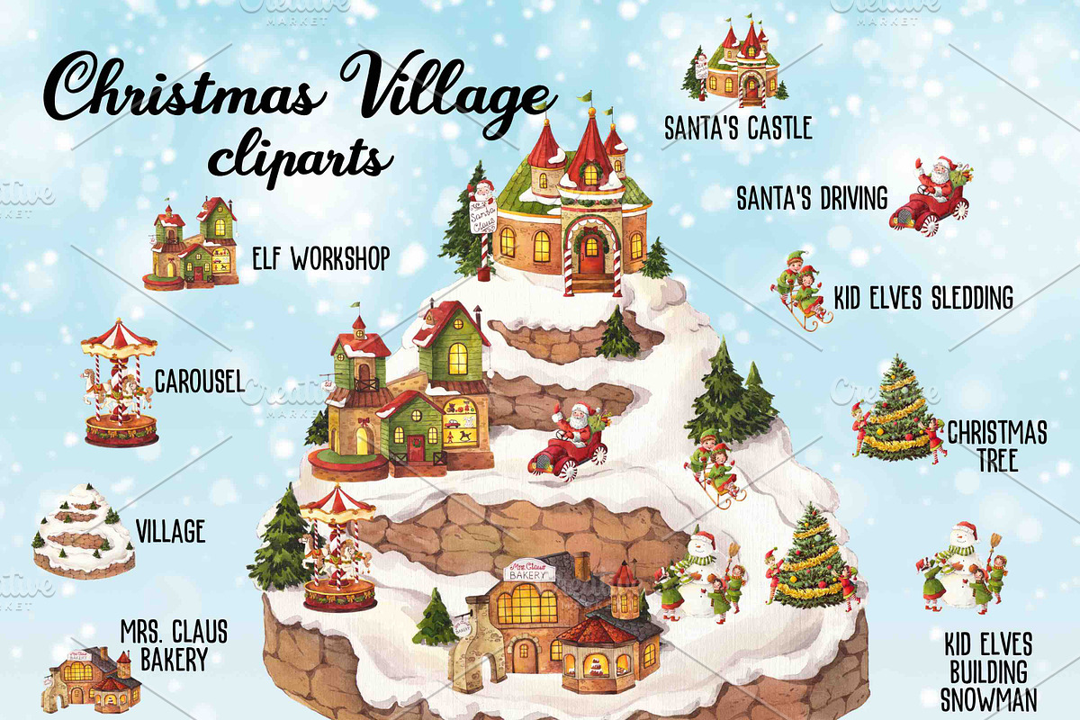 Watercolor Christmas Village, an Illustration by Whimseez (Photo 1 of 5)
