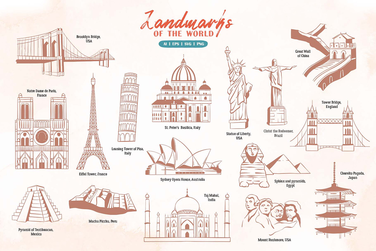 World Landmarks. Vector Clipart Set, an Object Graphic by VerAna (Photo 2 of 9)