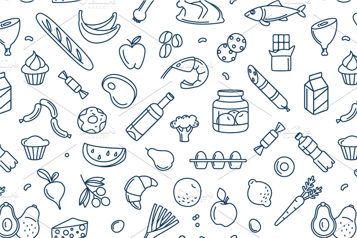 Grocery icons, patterns and borders, a Food Illustration by VasilkovS (Photo 3 of 10)