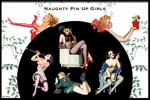 Naughty Pin Up Girls - 50 Clipart, an Illustration by Lilithcollageart