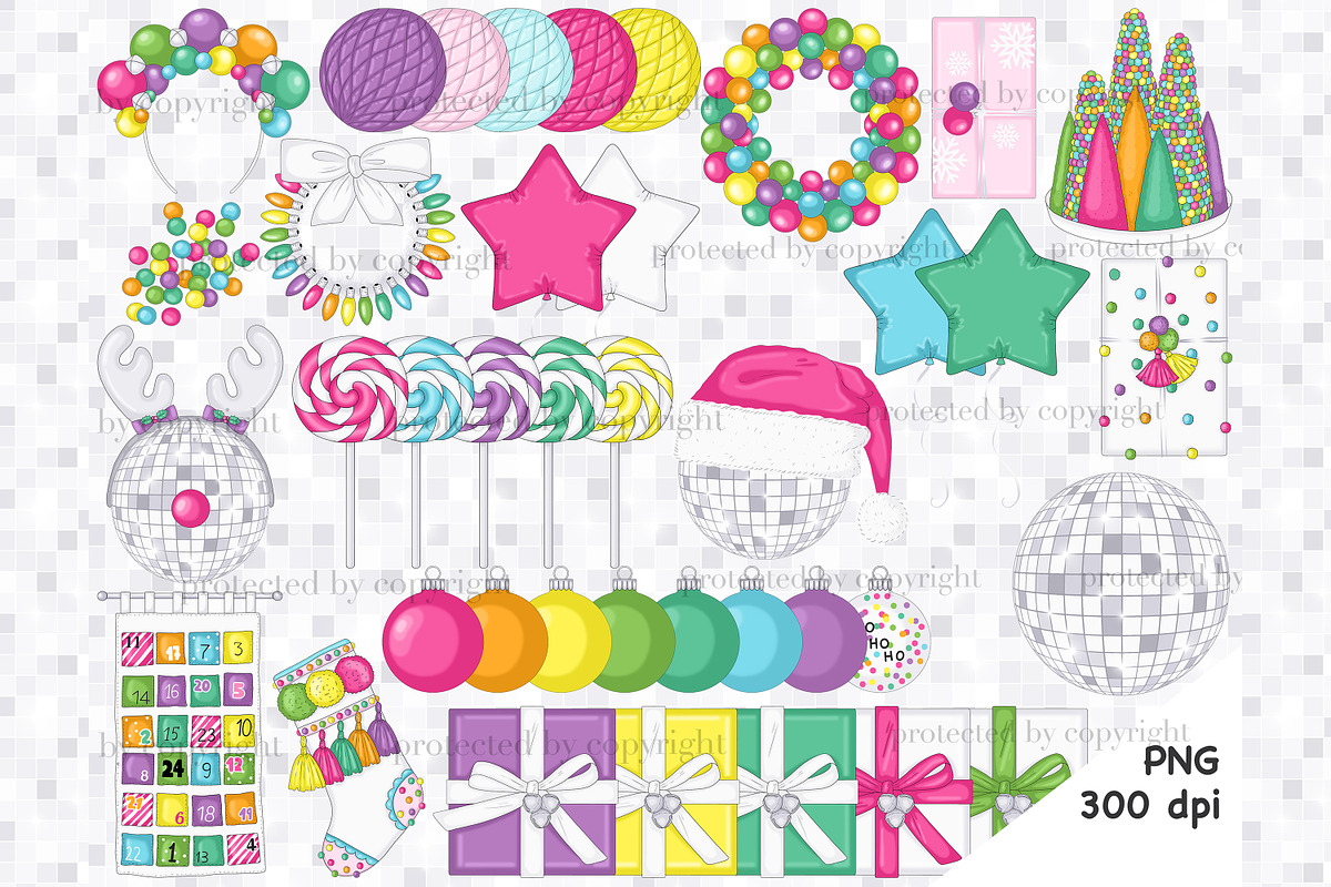 Merry And Bright Clipart, an Illustration by GlamArtZhanna (Photo 3 of 4)