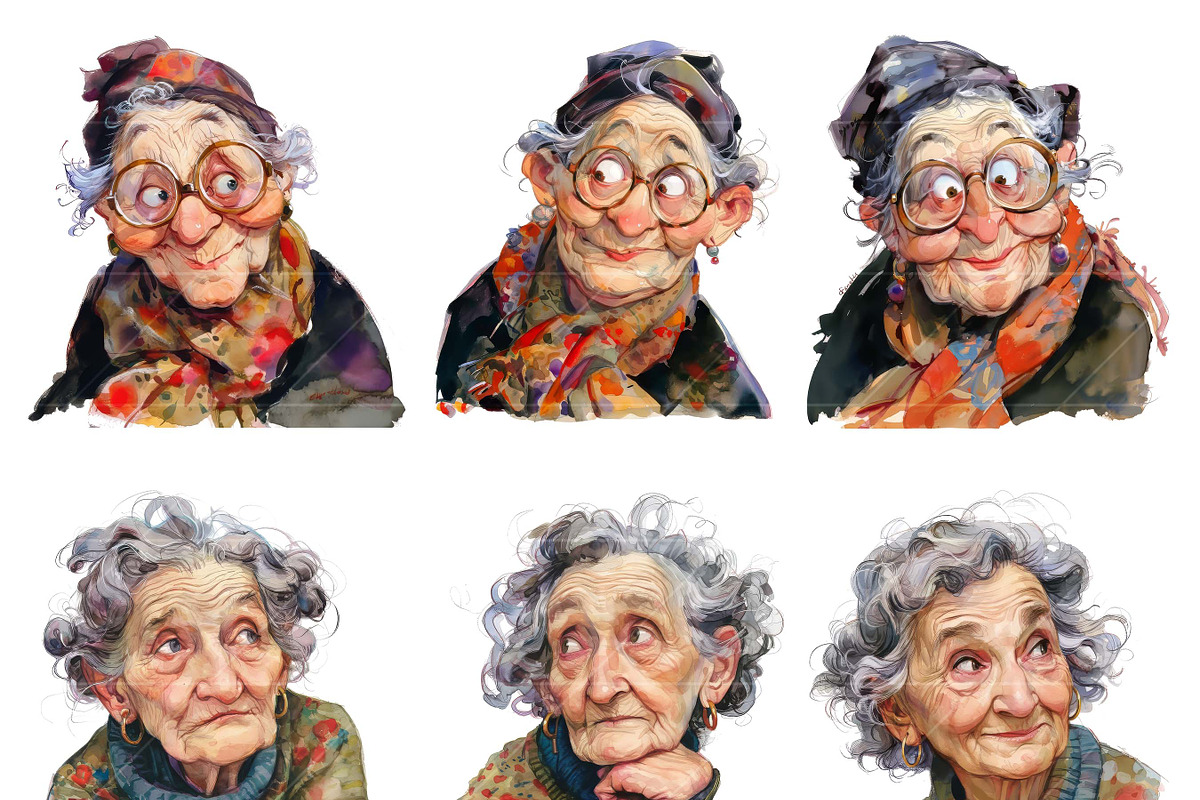 Watercolor Quirky Old Woman Clipart, a Person Illustration by Design Scotch (Photo 3 of 7)