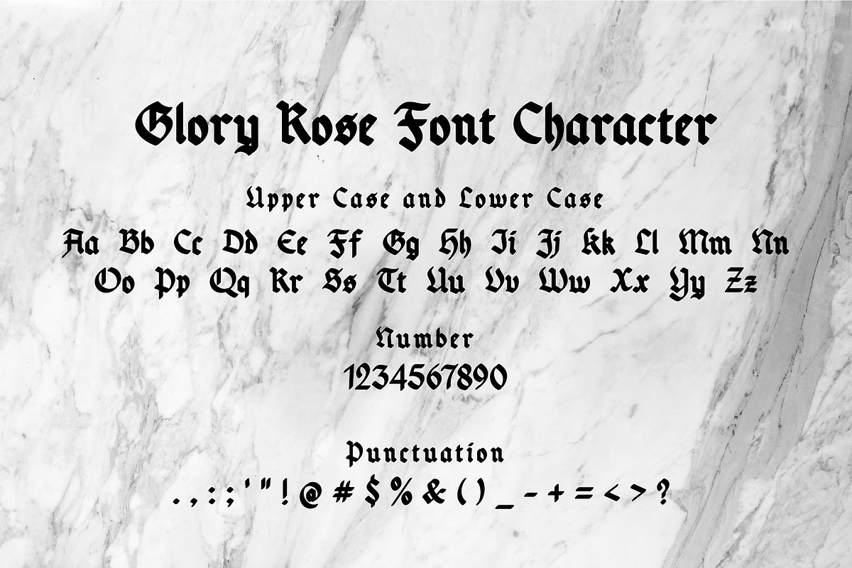 Glory Rose Gothic Blacklatter Font, a Blackletter Font by Gumrega Studio (Photo 6 of 6)