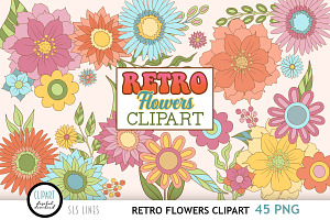 Retro Flower Clipart PNG