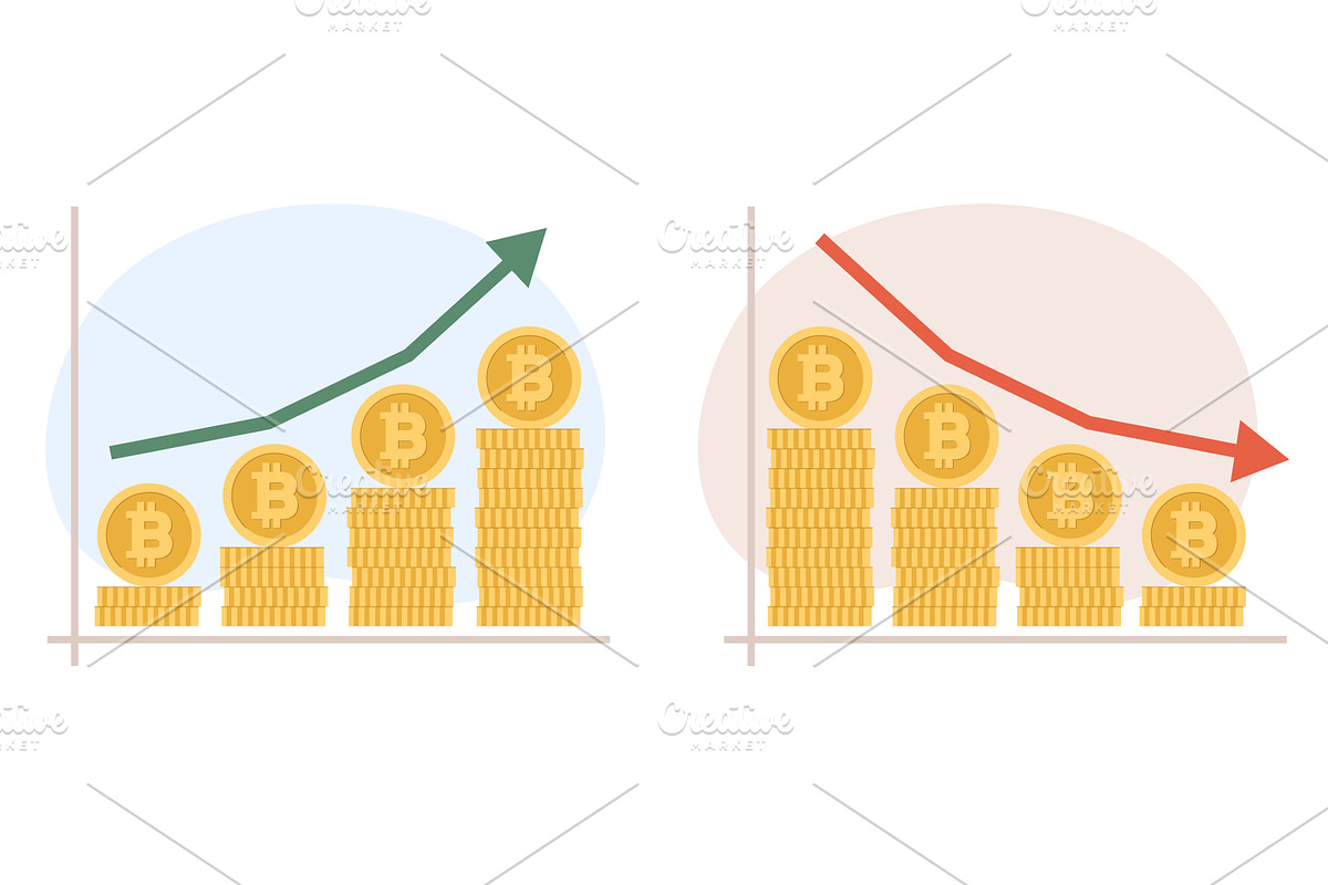 Bitcoin coin value rise and fall, a Finance Illustration by Vectorbuum