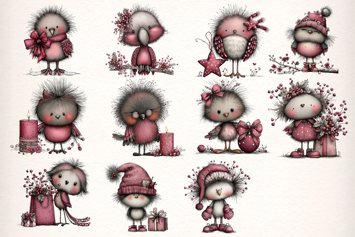 Whimsical Christmas Fluffy Birds, an Illustration by Dream Creation (Photo 6 of 7)