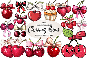 Watercolor Coquette Cherries Bow, an Illustration by CreationArt