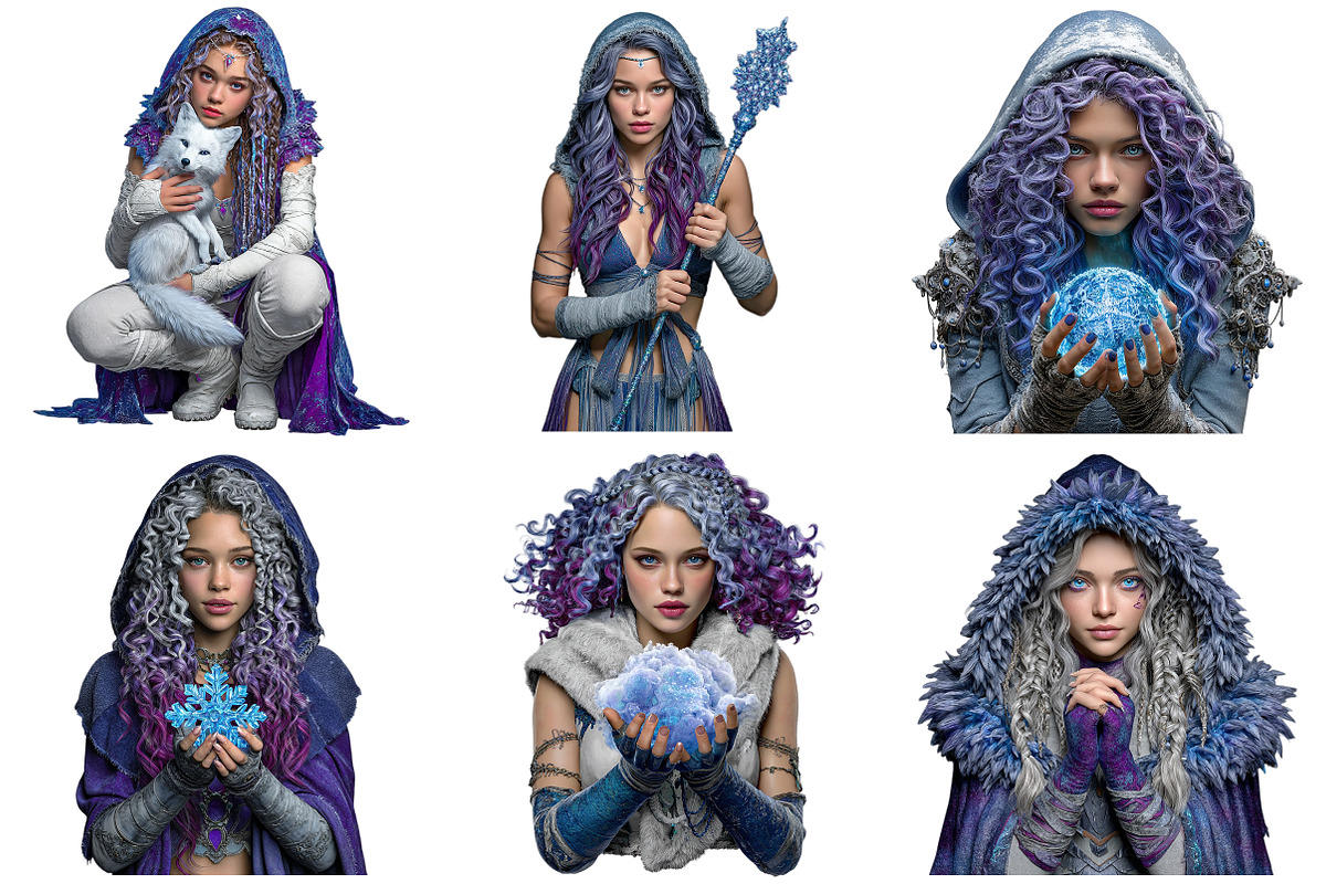 Fantasy Winter Girls Clipart Bundle, an Illustration by Craft Nest (Photo 9 of 11)