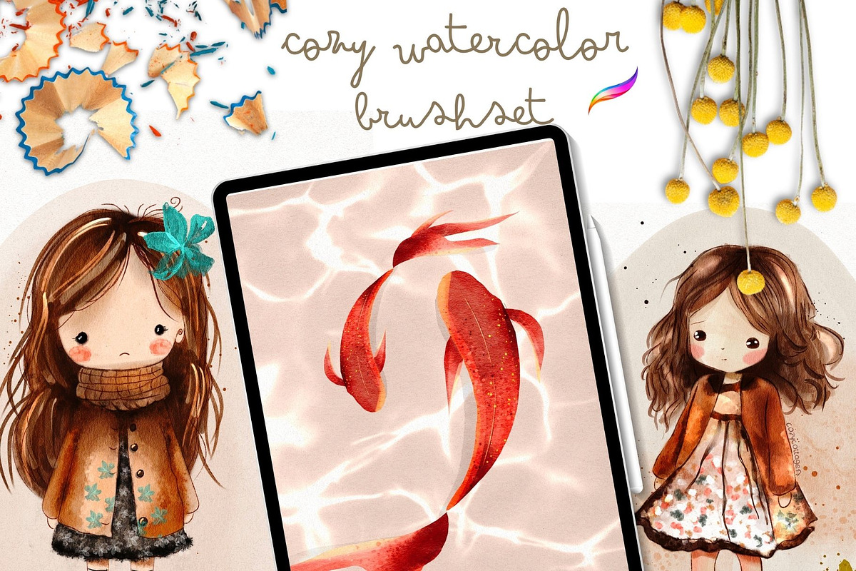 87 COZY PROCREATE WATERCOLOR BRUSHES, a Brush Add-On by Warm Cozy Cottage (Photo 4 of 13)
