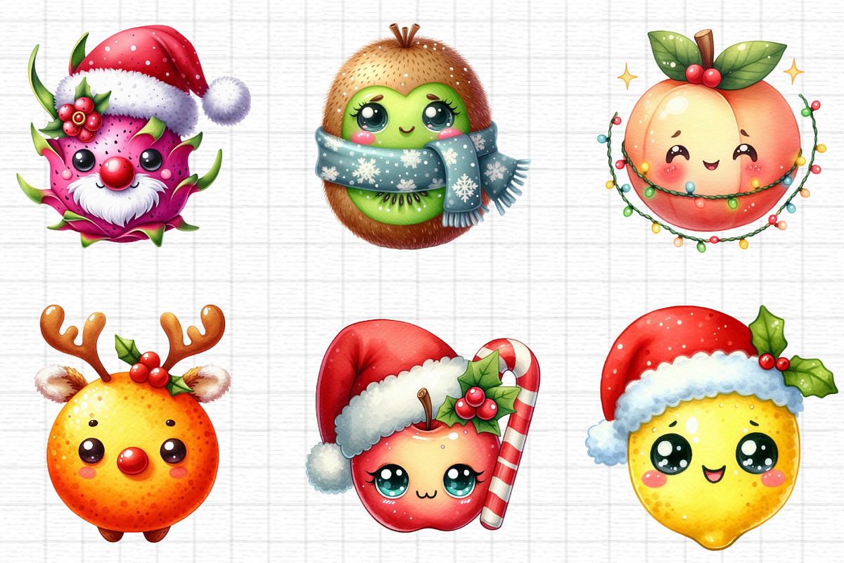 Christmas Kawaii Fruits Sublimation, a Seasonal Illustration by Daily ...