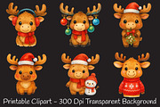 Kawaii Christmas Moose Clipart, an Illustration by RobertsArt (Thumbnail 7 of 7)