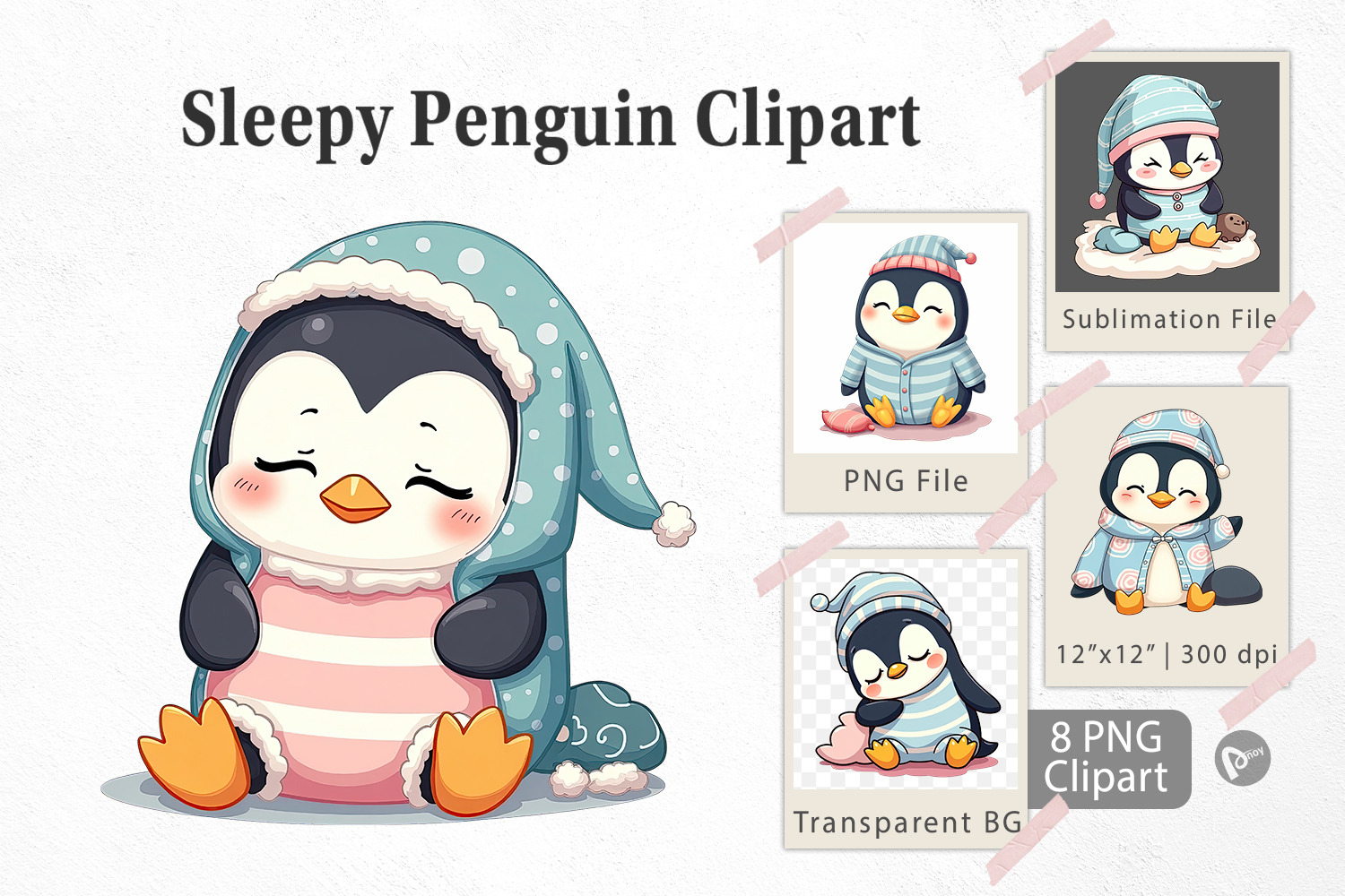 Sleepy Penguin Clipart Cute