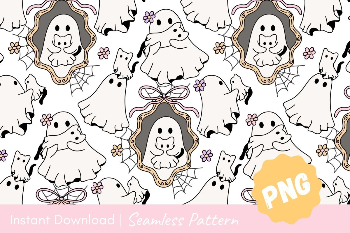 Cute Ghosts & Cats Halloween Seamles, an Illustration by CpSnowy (Photo 2 of 5)