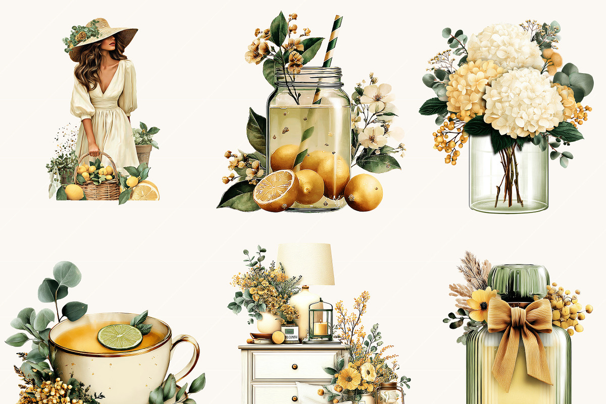 Watercolor Lemon Cottage core, an Object Illustration by BusyDaydesign