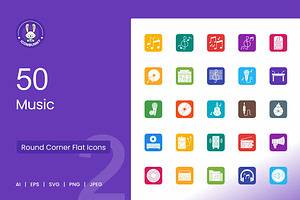 Music Round Corner Flat Icons, an Icon by IconBunny