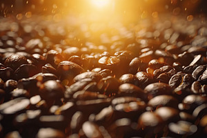 Background of roasted coffee beans with sunlights, a Food & Drink Photo by AlyaAnd