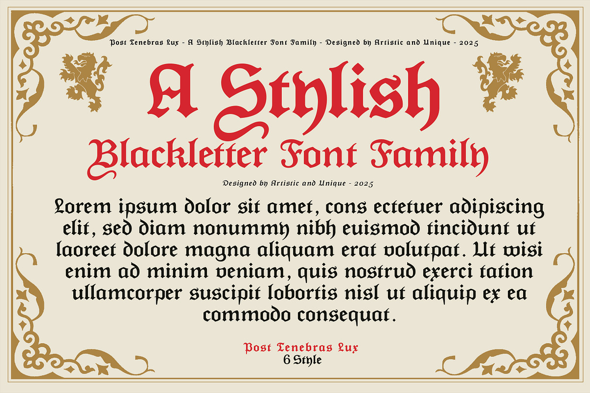 Post Tenebras Lux - Blackletter font, a Blackletter Font by Artistic & Unique (Photo 10 of 16)