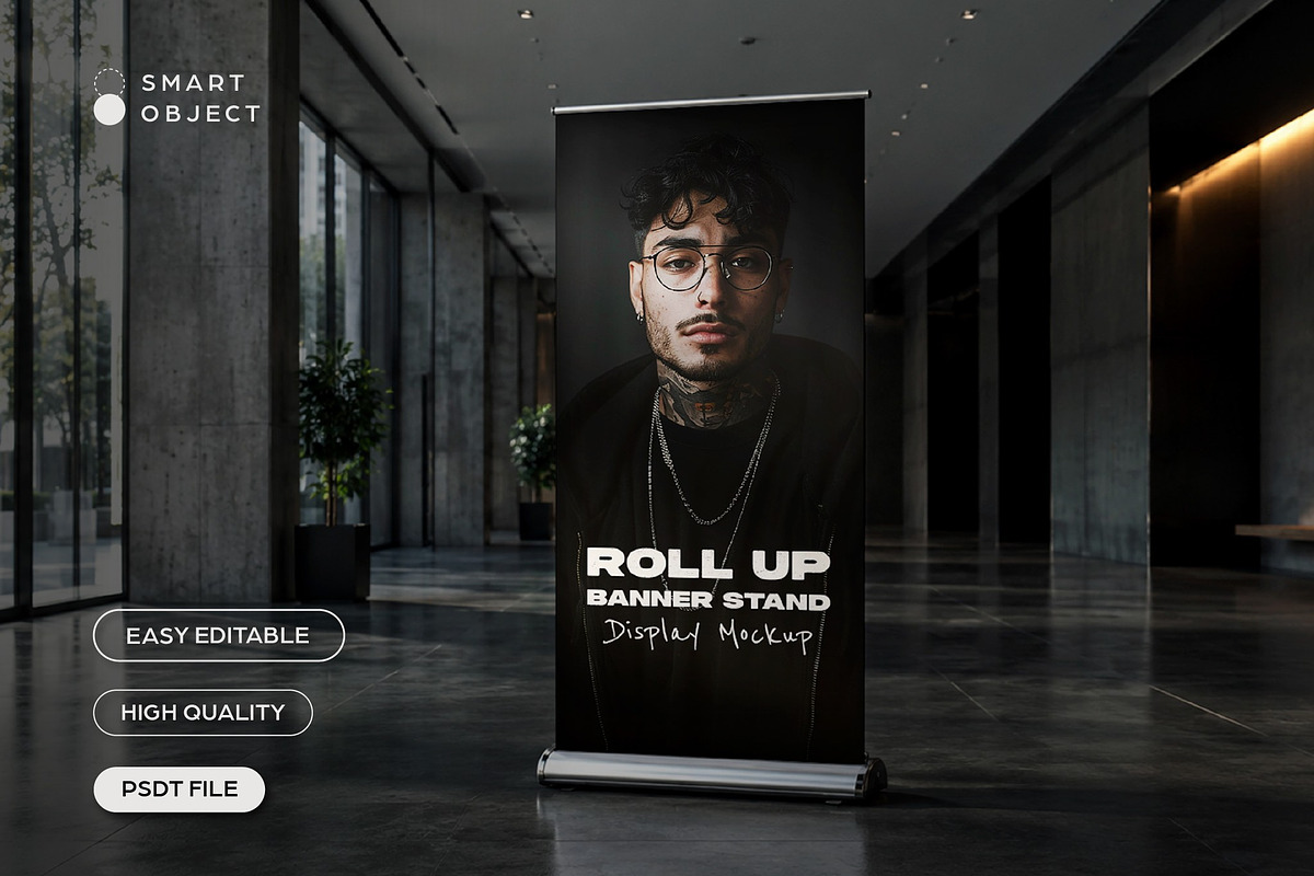 Roll Up Banner Stand Display Mockup, an Advertising Mockup by studiogstock (Photo 1 of 2)