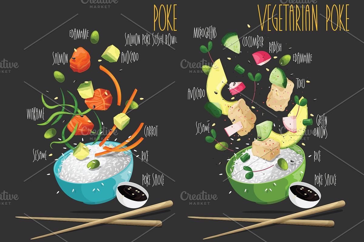 Set Poke. Vector Illustrations, a Food Illustration by AKOMIX (Photo 3 of 5)