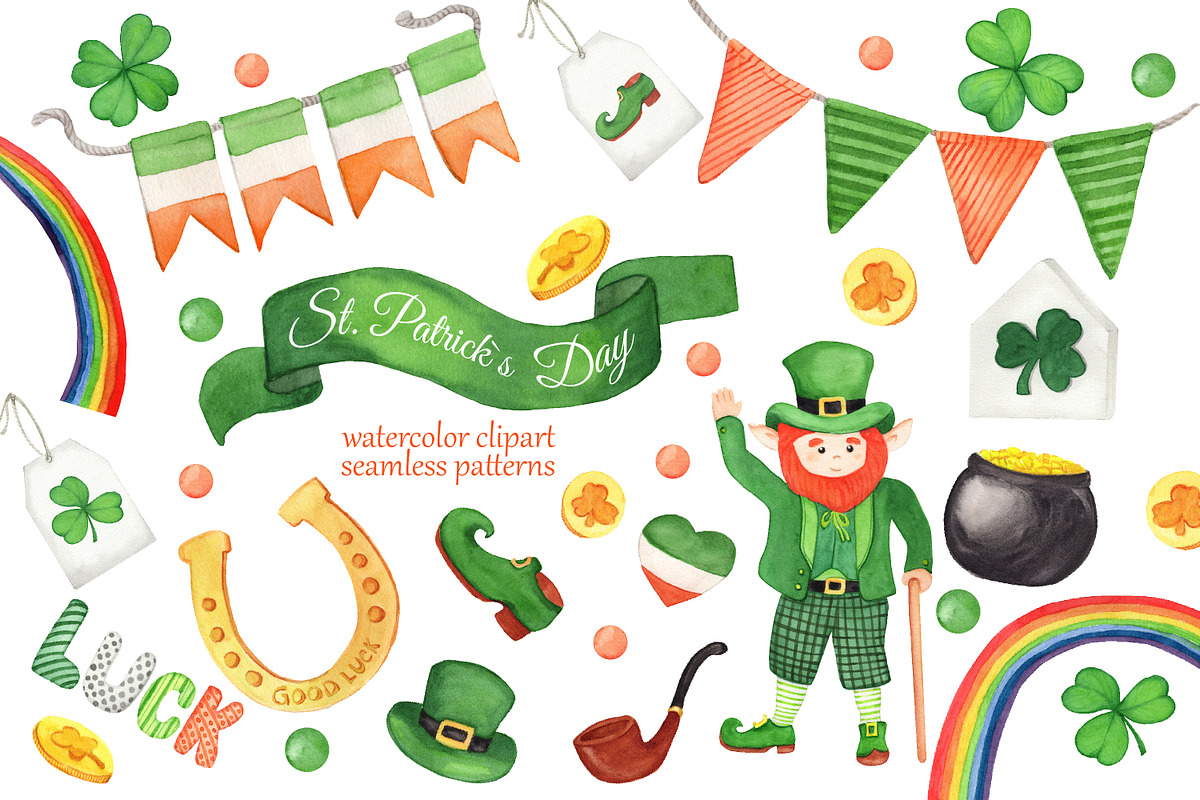 St. Patricks Day watercolor clipart, an Illustration by s.yanyeva (Photo 1 of 6)