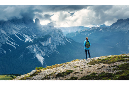 Female hiker admiring Dolomites