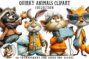 Quirky Animals Clipart, an Illustration by OK Design