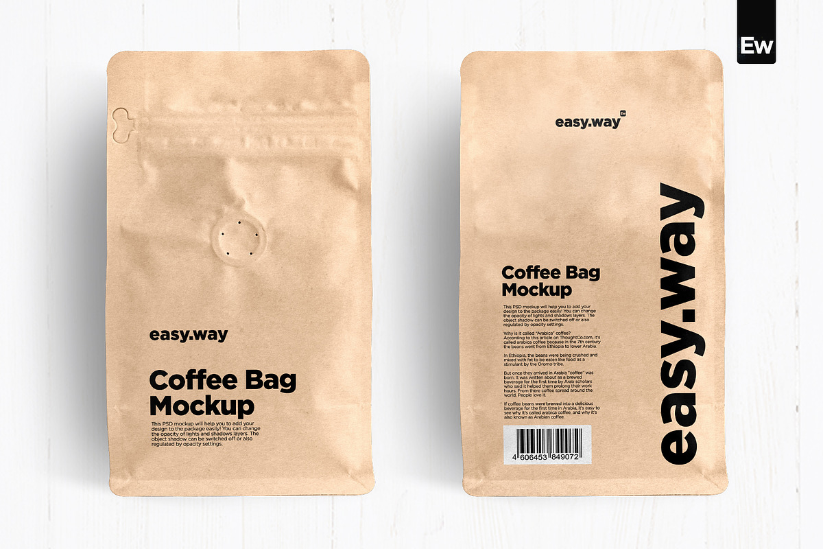 Kraft Coffee Bag PSD Mockups Set, a Packaging Mockup by easy.way (Photo 6 of 8)