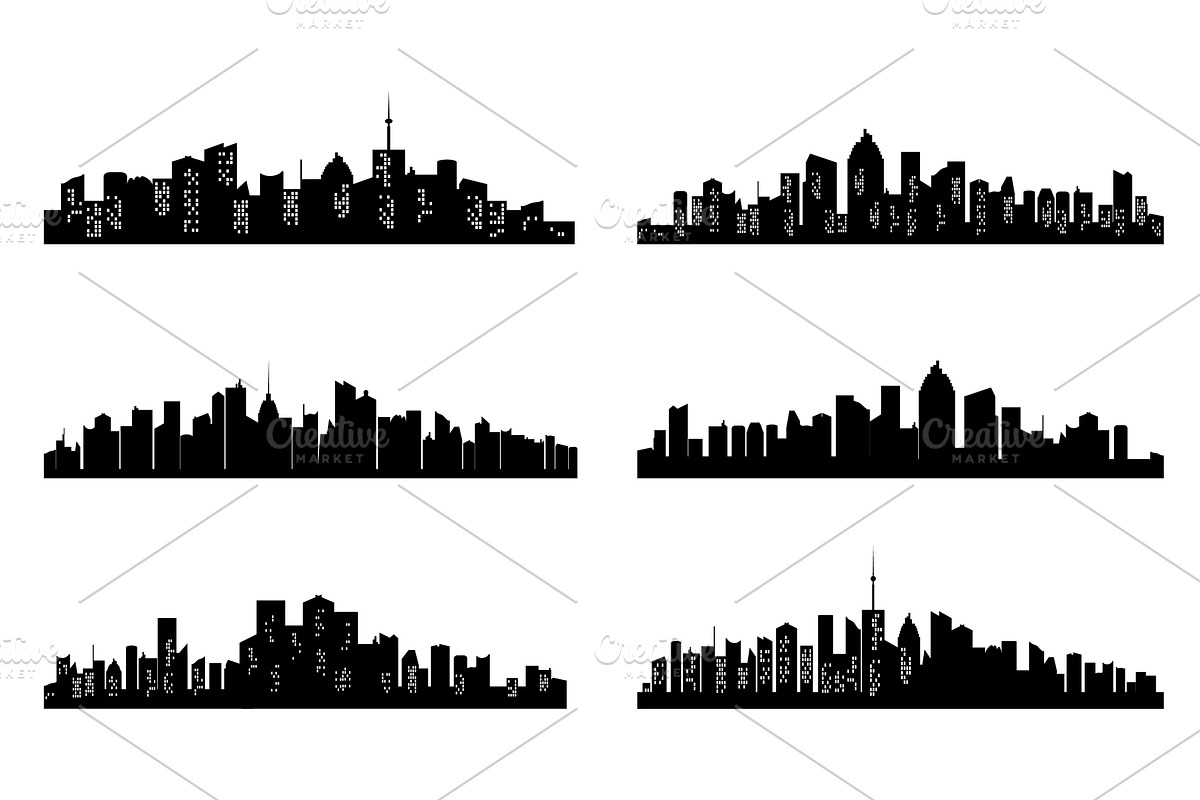 Black cities silhouette collection, an Illustration by CodeAndDesign
