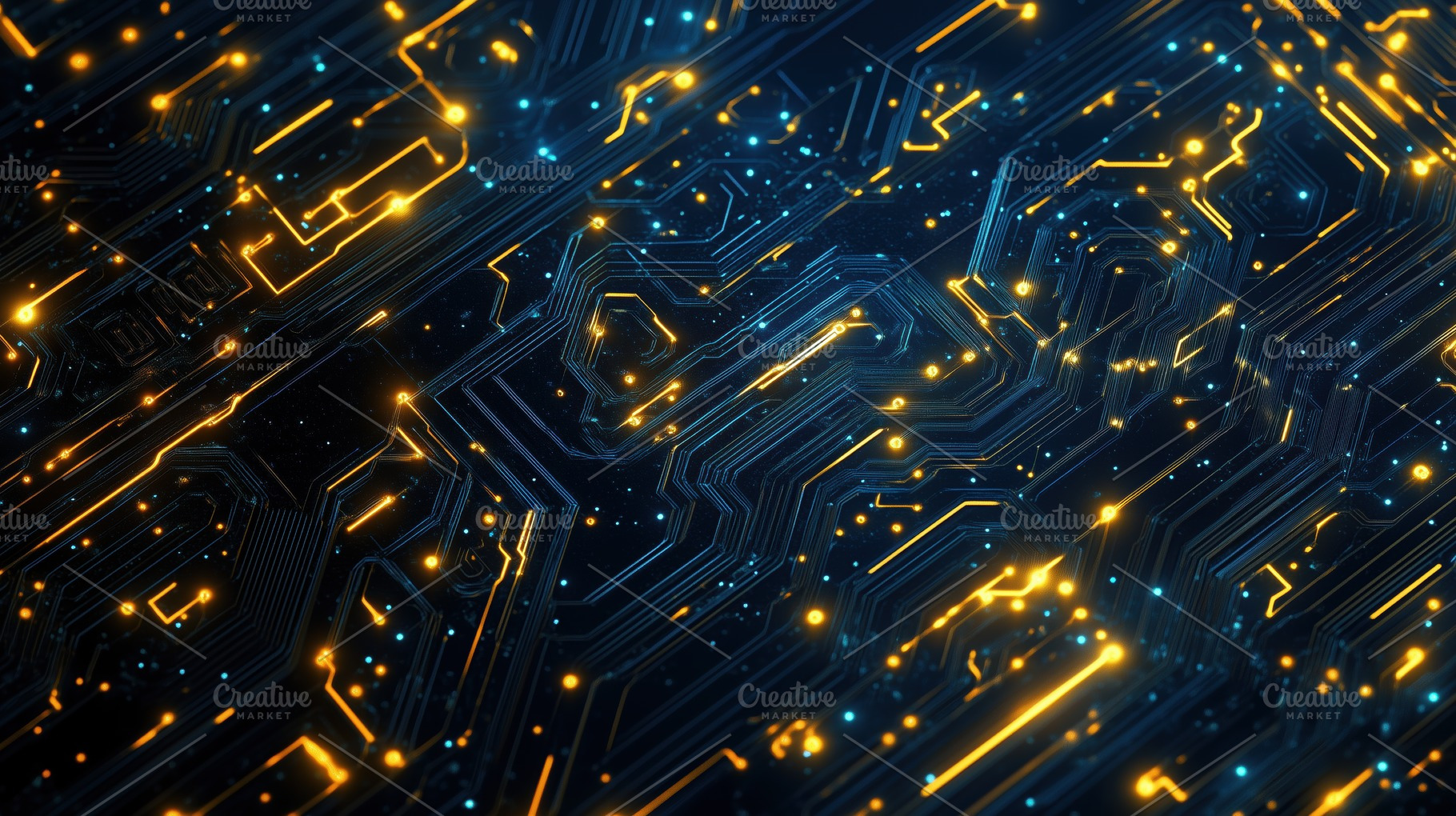 A close-up view of a digital circuit board with glowing lines and nodes, showca, an Industrial Photo by Textures & Backgrounds