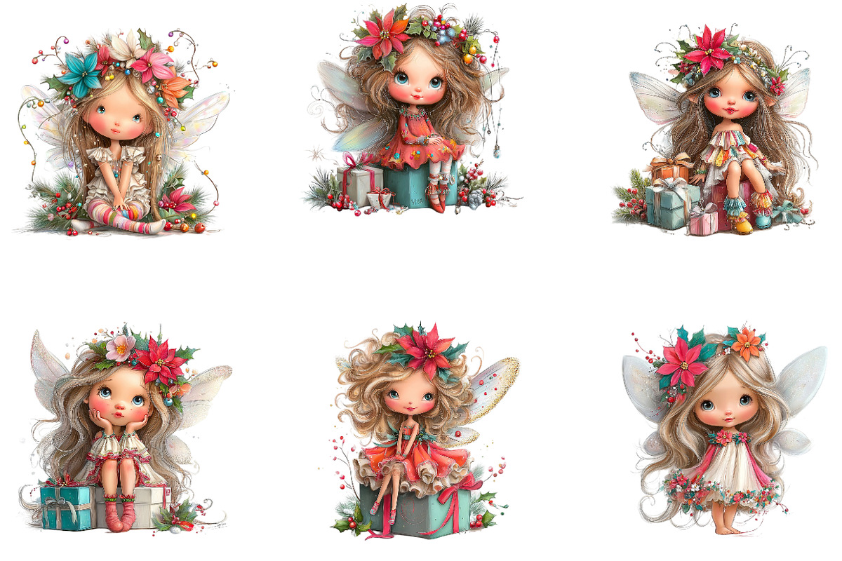 Christmas Fairy Rustic Floral Girl, a Seasonal Illustration by CreationArt (Photo 4 of 4)