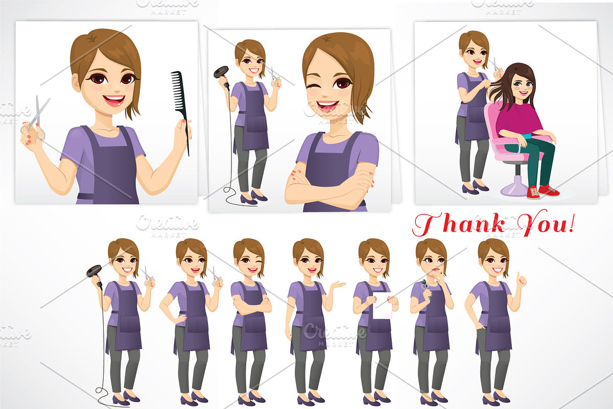Female Hairdresser Character Design, an Illustration by Kakigori Studio (Photo 2 of 2)
