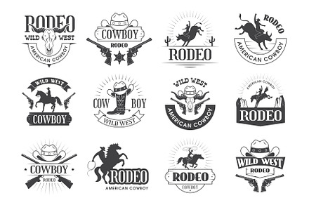 Cowboy labels. Man with lasso riding, an Object Illustration by Onyx