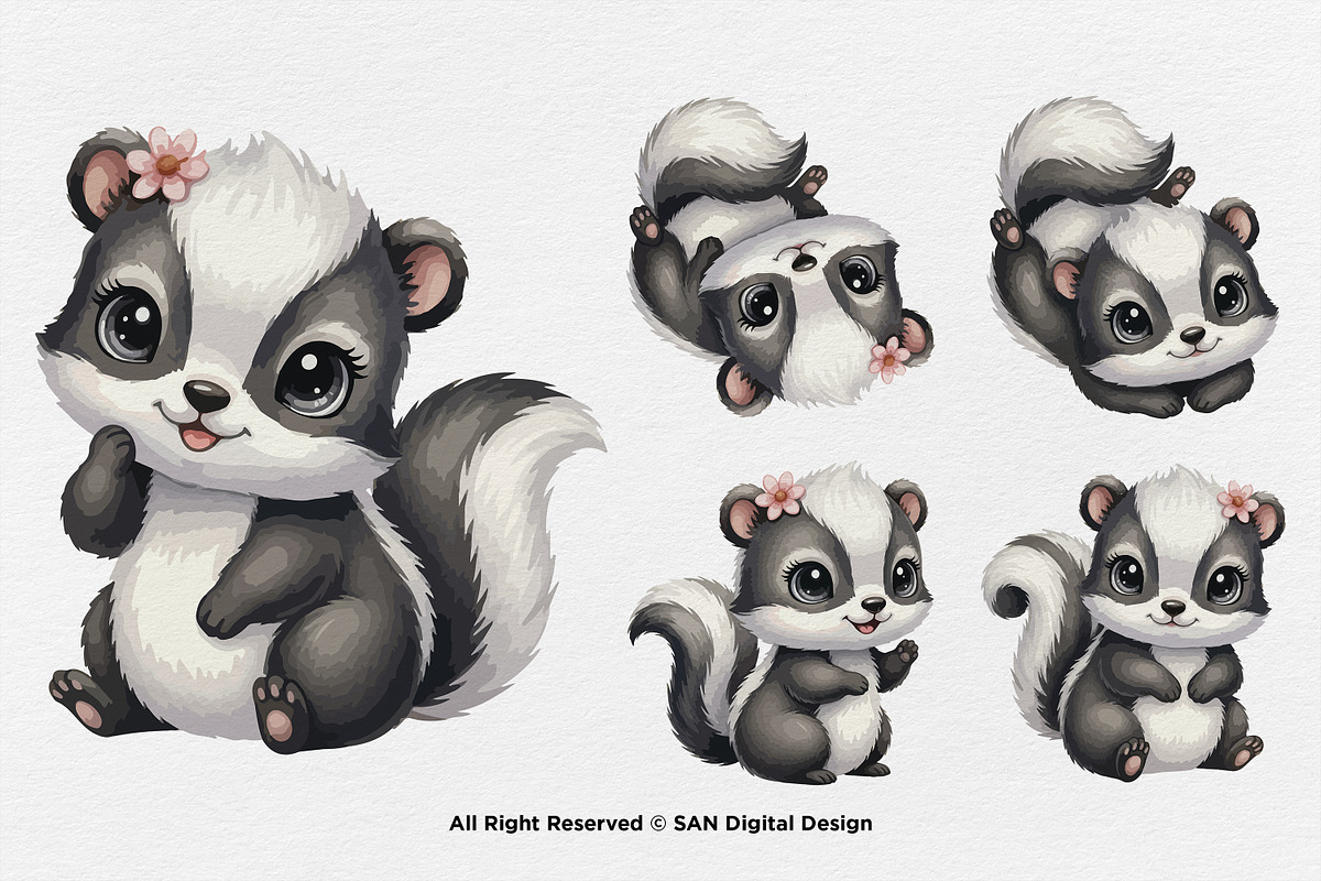15 Bundle Watercolor Skunk Girl Cute, an Animal Illustration by Morspective (Photo 5 of 8)