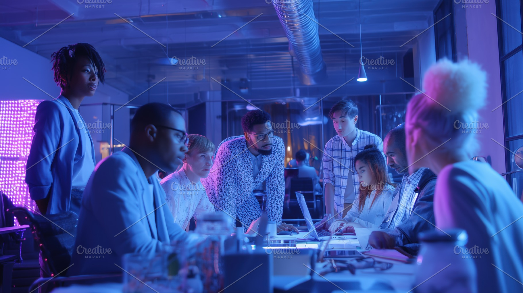 A diverse group of professionals engaged in a collaborative meeting in a modern, a Person Photo by Textures & Backgrounds