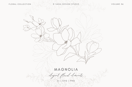 Minimal Lineart Magnolia Flowers