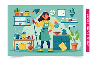 A woman wearing an apron holds a bro, an Illustration by Tanuart