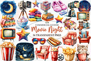 Watercolor Movie Night Clipart, an Illustration by Designworld (Thumbnail 1 of 8)