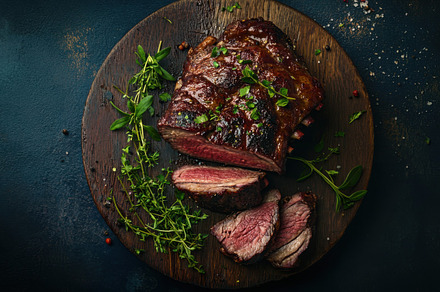 Juicy roast beef with fresh herbs, a Photo by Beautiful things