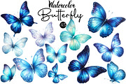 Watercolor Blue Butterfly Clipart, an Illustration by DreamCafeArt (Thumbnail 1 of 6)